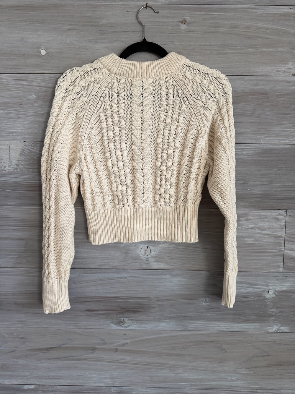 Anthropologie Cream Cable-Knit Crew neck cropped Sweater - Picture 2 of 7